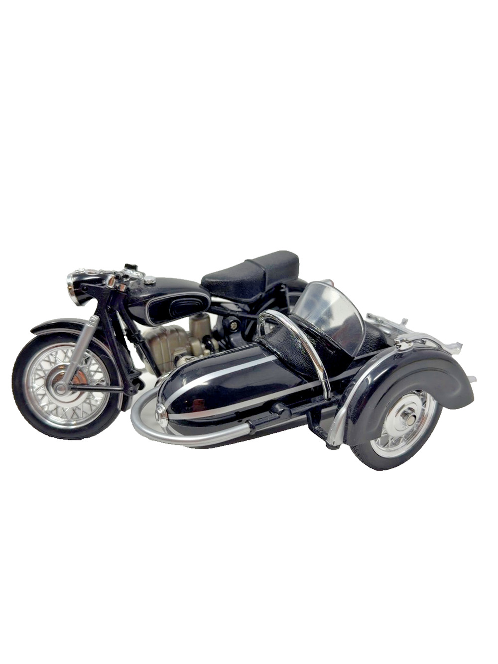 Vintage BMW Style Motorcycle w/ Sidecar Toy Model Police Touring Plastic Flaw